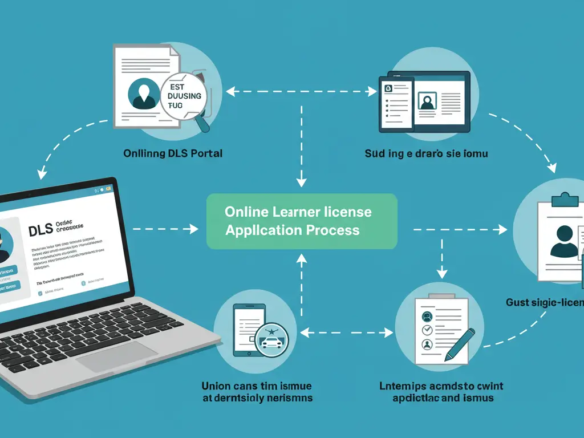 Infographic on how to get online learner license in Sindh, showing steps with laptop and CNIC