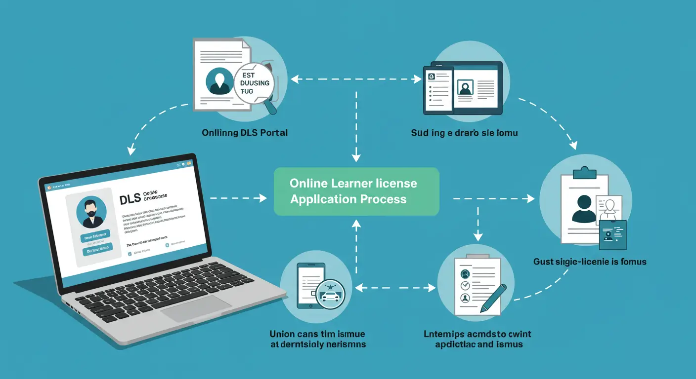 Infographic on how to get online learner license in Sindh, showing steps with laptop and CNIC